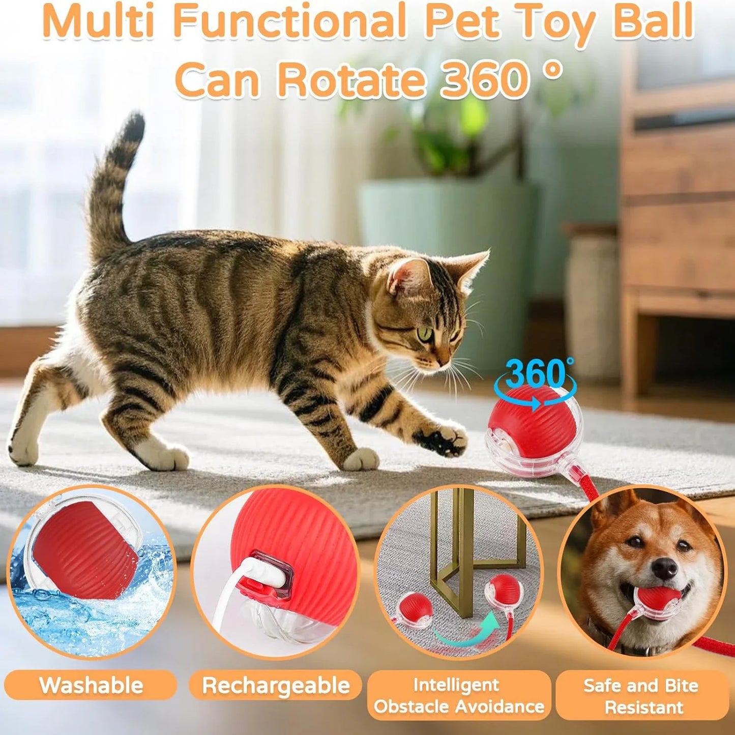 Nexivo™ Interactive Rolling Ball Toy – Rechargeable Smart Pet Chase Ball